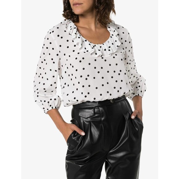 RIXO Alora Ruffle Polka Dot Blouse Top White Black XS - Picture 1 of 15